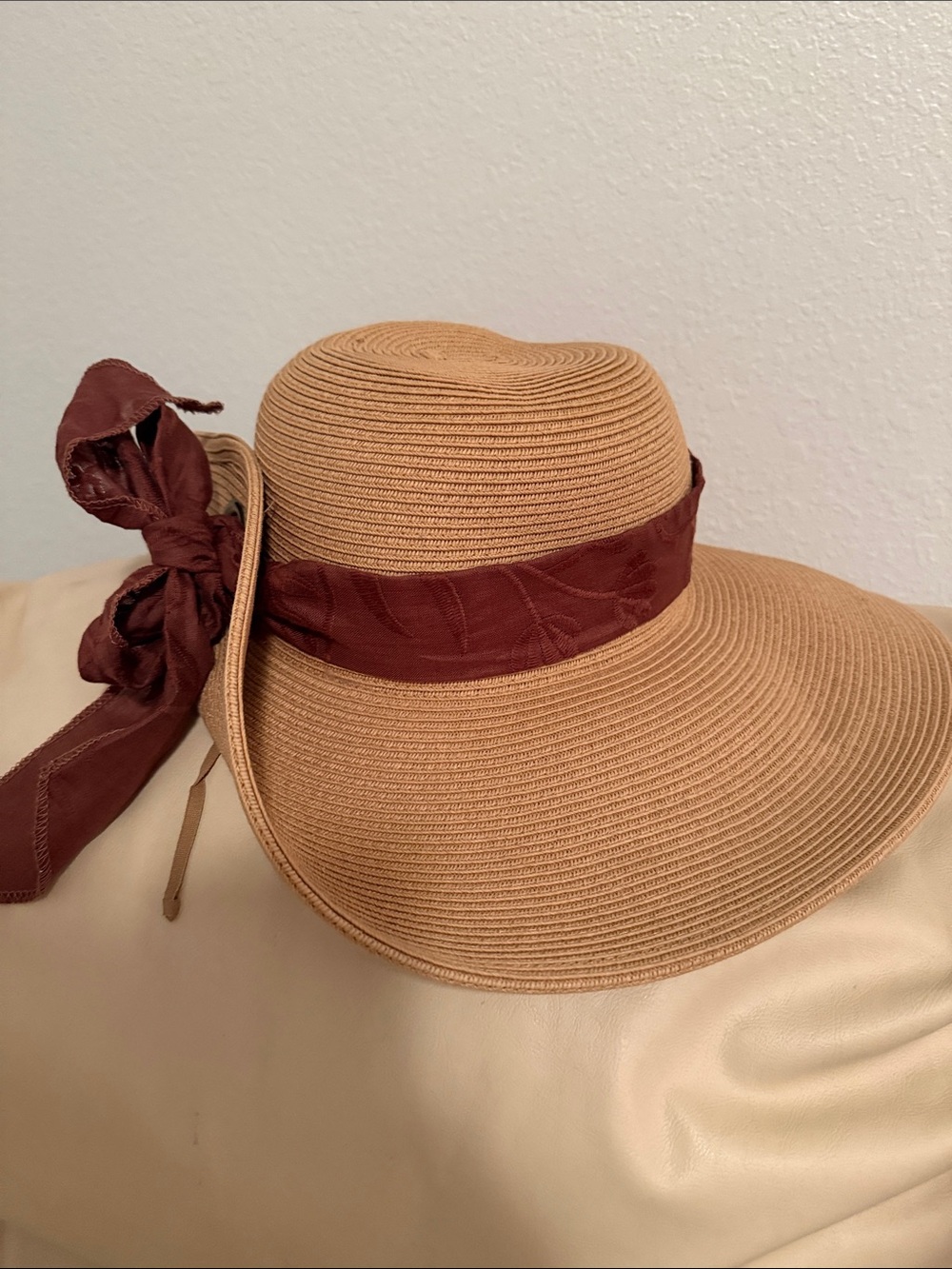 San Diego Hat Company Tan Straw Sun Hat with Brown Ribbon Tie